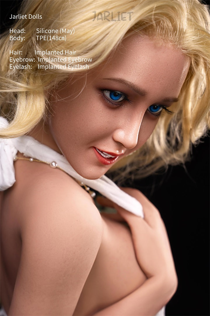 US Stock Jarliet Doll | 5ft 150cm Blonde Hair Small Breast Slim Body Silicone Head Hybrid Sex Doll - May