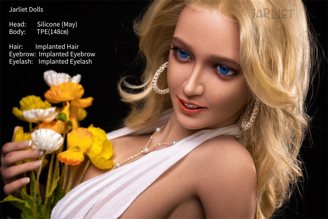 US Stock Jarliet Doll | 5ft 150cm Blonde Hair Small Breast Slim Body Silicone Head Hybrid Sex Doll - May