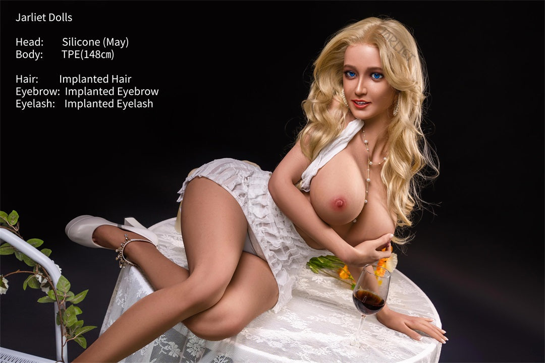 US Stock Jarliet Doll | 5ft 150cm Blonde Hair Small Breast Slim Body Silicone Head Hybrid Sex Doll - May