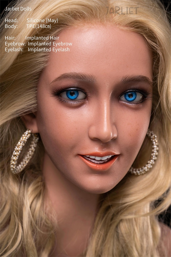 US Stock Jarliet Doll | 5ft 150cm Blonde Hair Small Breast Slim Body Silicone Head Hybrid Sex Doll - May