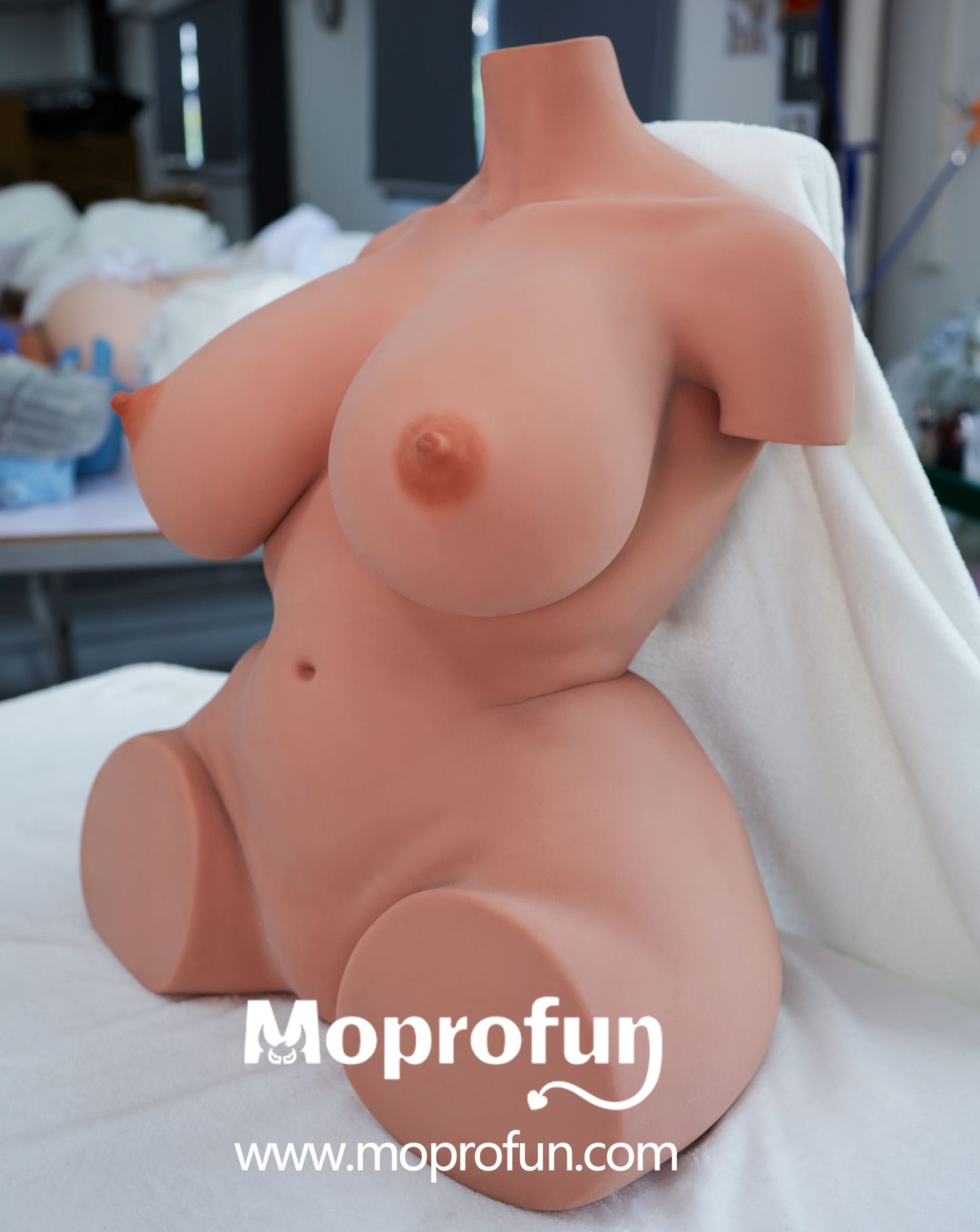 EU Stock | Climax Doll Half Body Huge Gel Breast Black Skin STPE Sex Doll Torso - 160#
