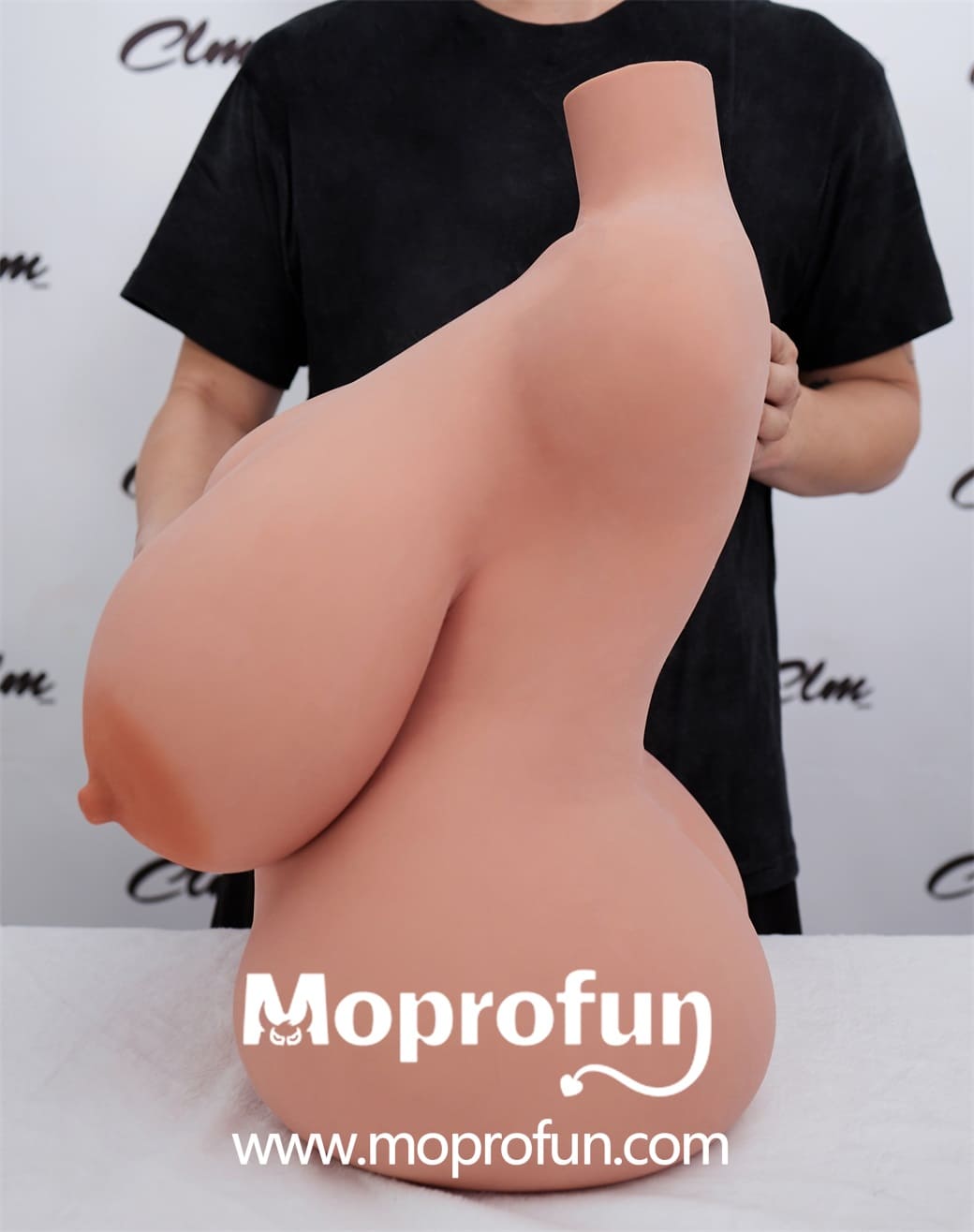 EU Stock | Climax Doll Half Body Huge Gel Breast Black Skin STPE Sex Doll Torso - 58#