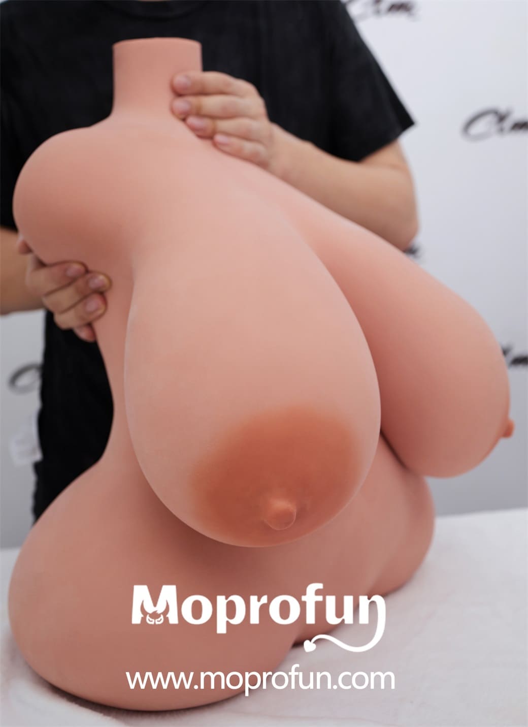 EU Stock | Climax Doll Half Body Huge Gel Breast Black Skin STPE Sex Doll Torso - 58#