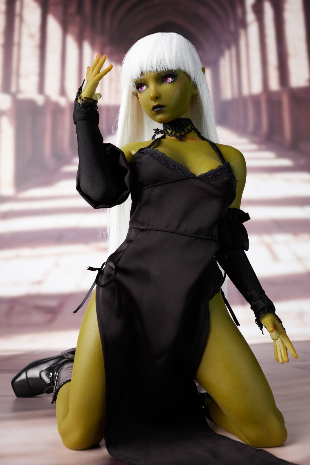 Climax Doll | Green Skin White Hair Realistic Scale ACG Anime Cosplay Silicone Figure Doll for Doll Collector Photography - Momoko