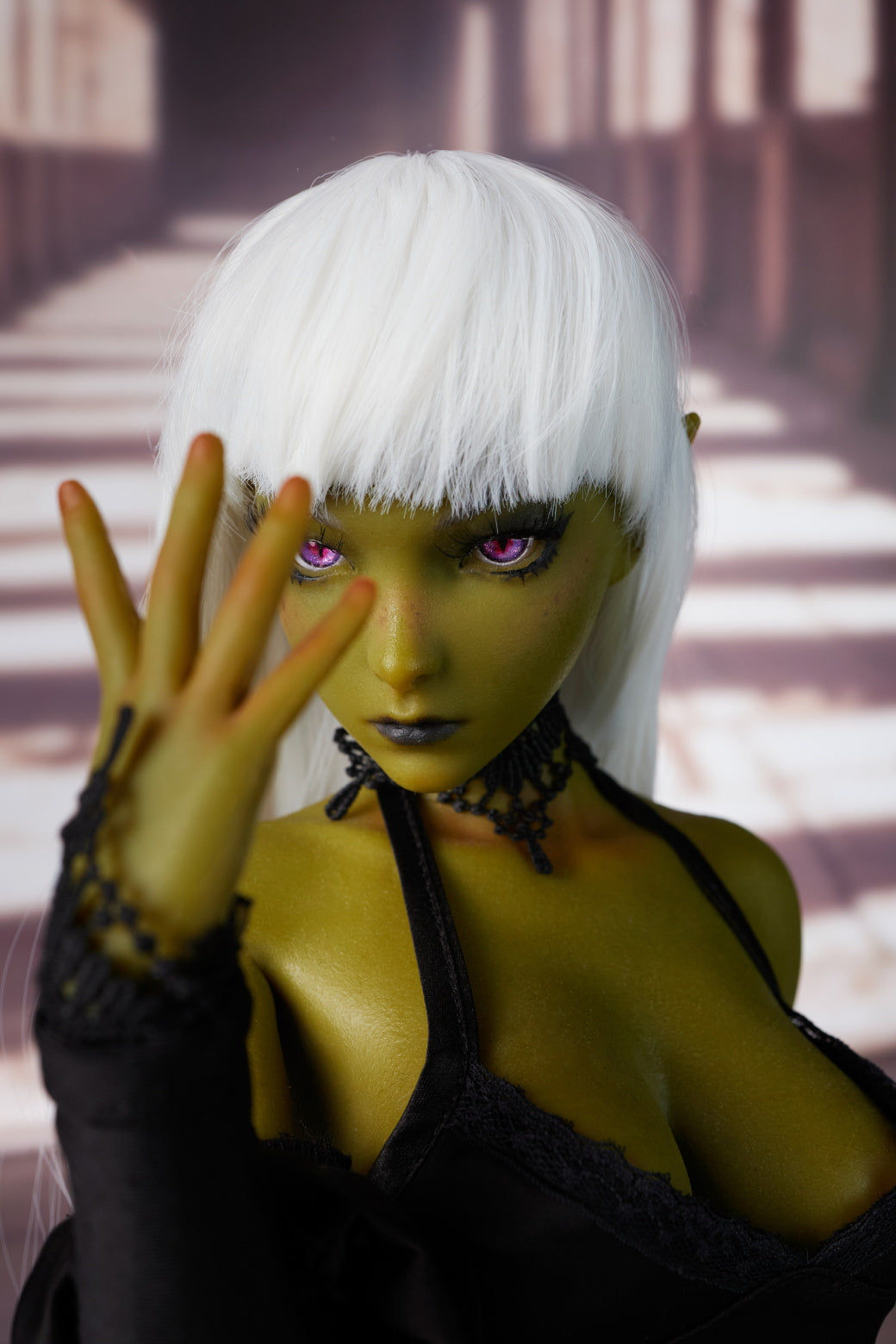 Climax Doll | Green Skin White Hair Realistic Scale ACG Anime Cosplay Silicone Figure Doll for Doll Collector Photography - Momoko