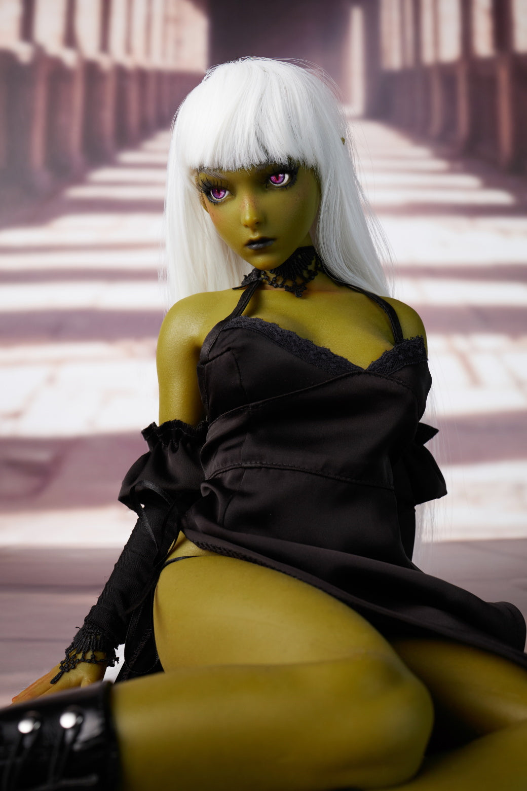 Climax Doll | Green Skin White Hair Realistic Scale ACG Anime Cosplay Silicone Figure Doll for Doll Collector Photography - Momoko