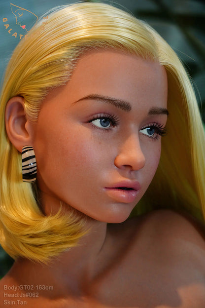 Galatea Doll | 163cm 5ft4in Tan Skin Blonde Curly Hair Full Silicone Lifelike Love Doll with Real Oral Silicone Head for Old Man - Tany