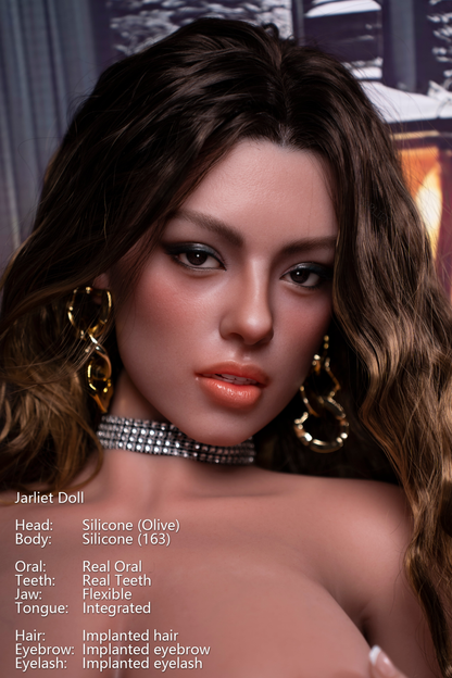 Jarliet Doll | 5ft4in Realistic Silicone Body Small Breast Adult Love Doll with Real Oral Silicone Head for Blowjob - Olive