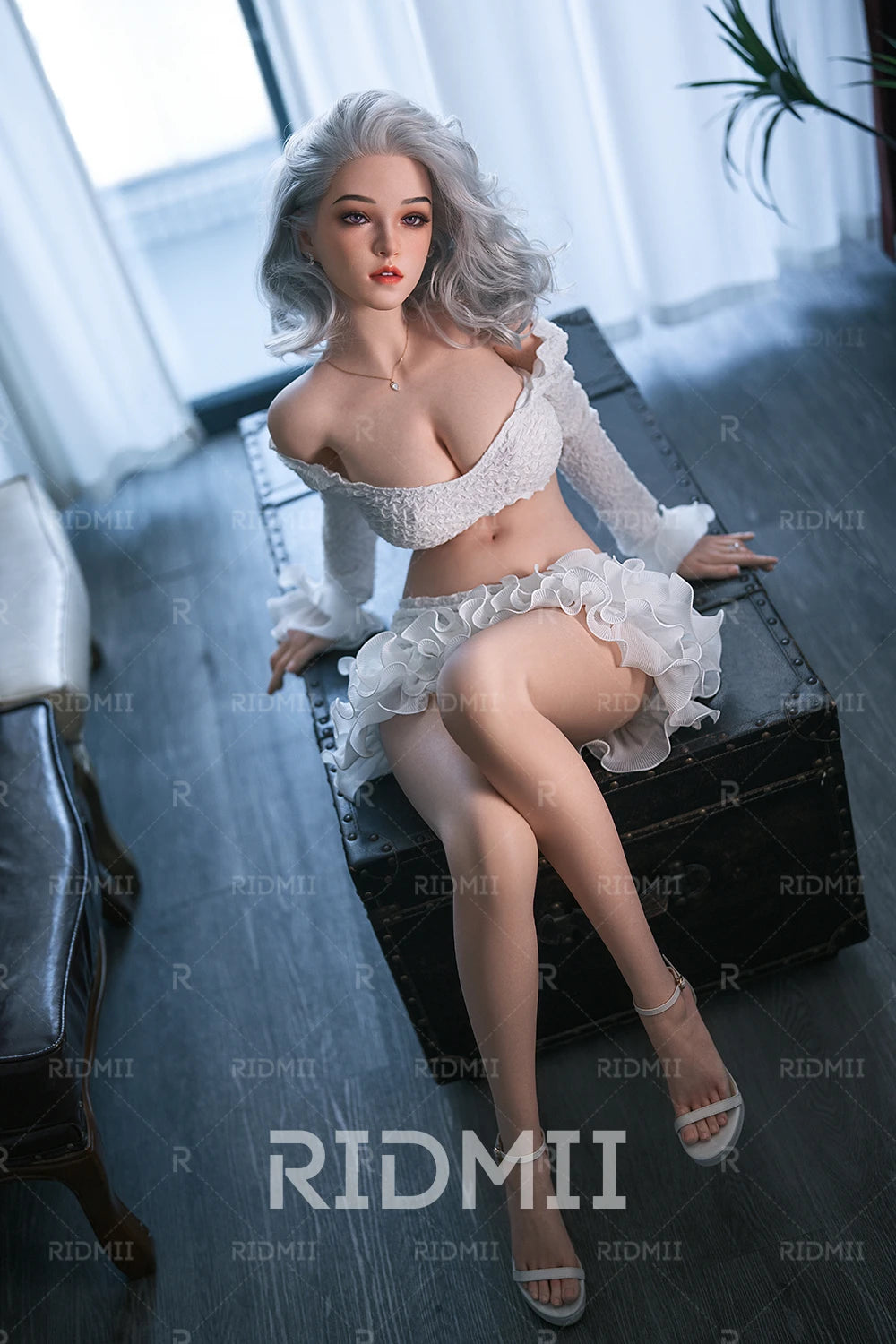 RIDMII Doll USA Stock | 5ft4.6in Real Full Size Gray Hair White Skin Full Silicone Love Doll for Single Man - Arin