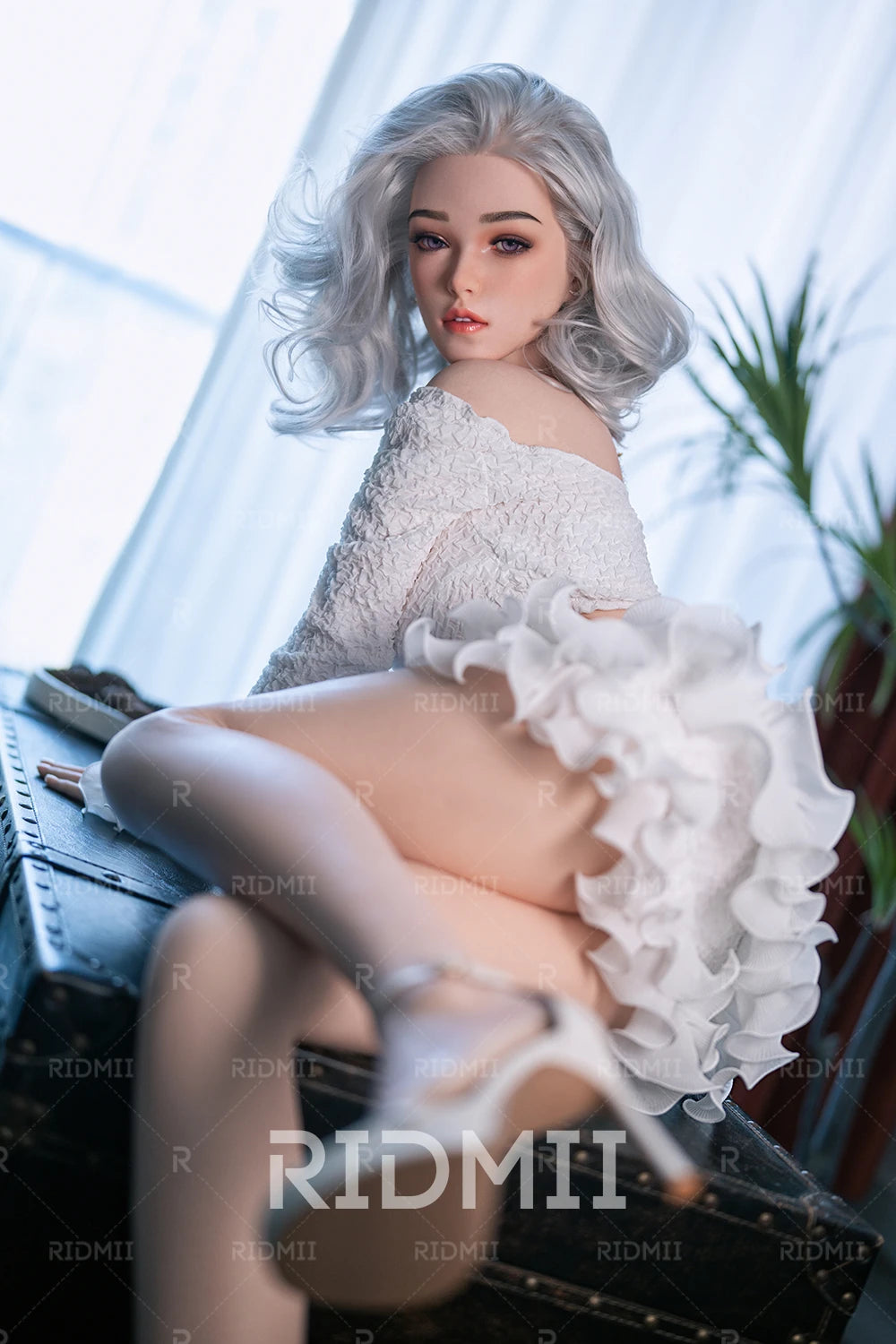 RIDMII Doll USA Stock | 5ft4.6in Real Full Size Gray Hair White Skin Full Silicone Love Doll for Single Man - Arin