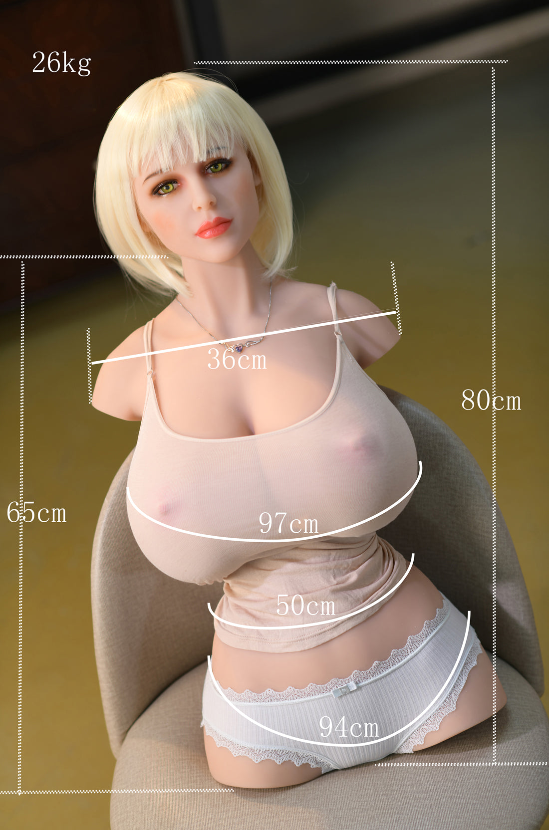 US Stock | 6YE Doll 66cm 2ft2in Gold Hair Tan Skin Real Lifelike Half Body Sex Doll Torso - Misty