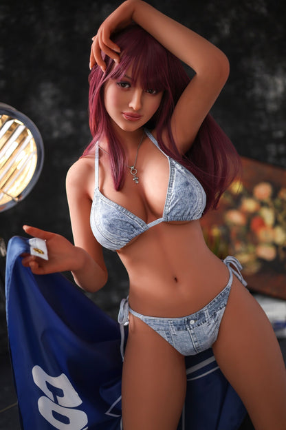 European Stock Love Doll Lifelike Burgundy Hair Full Size TPE Adult Sex Doll - Marigold