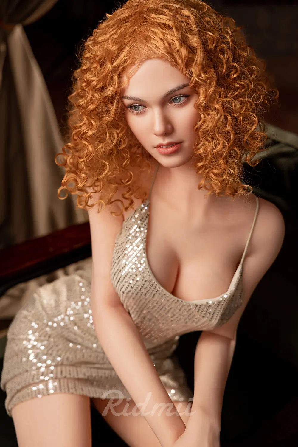 RIDMII Doll US Stock | 161cm 5ft3in Yellow Curly Hair White Skin Small Tits Hybrid Sex Doll with Soft Silicone Head - Jordi