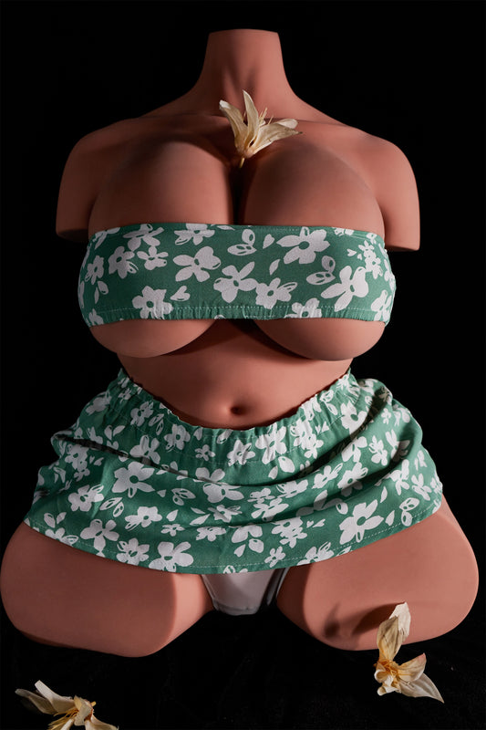 EU Stock | Climax Doll Half Body Huge Gel Breast Black Skin STPE Sex Doll Torso - 160#