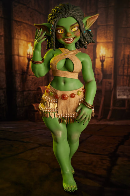 Climax Gree Skin Goblin Girl Realistic Scale ACG Anime Cosplay Silicone Figure Doll - Si70 AT Kaela