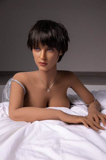 RIDMII Doll US Stock | 163cm 5ft4in Short Black Hair Skinny Body Hybrid Sex Doll with Real Silicone Head - Stephine